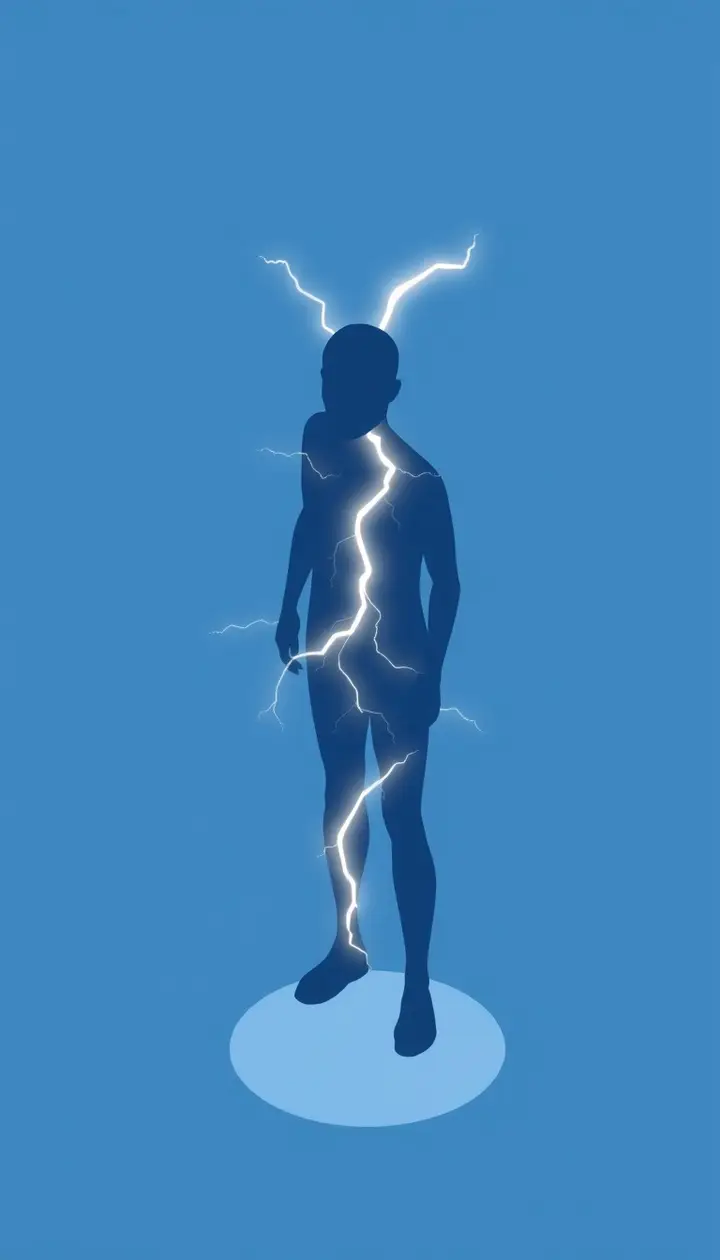 人の体に電気が溜まっていくイメージ、稲妻のアイコン