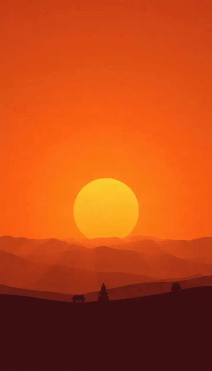 太陽が地平線近くにあり、光が長く斜めに大気を通る様子