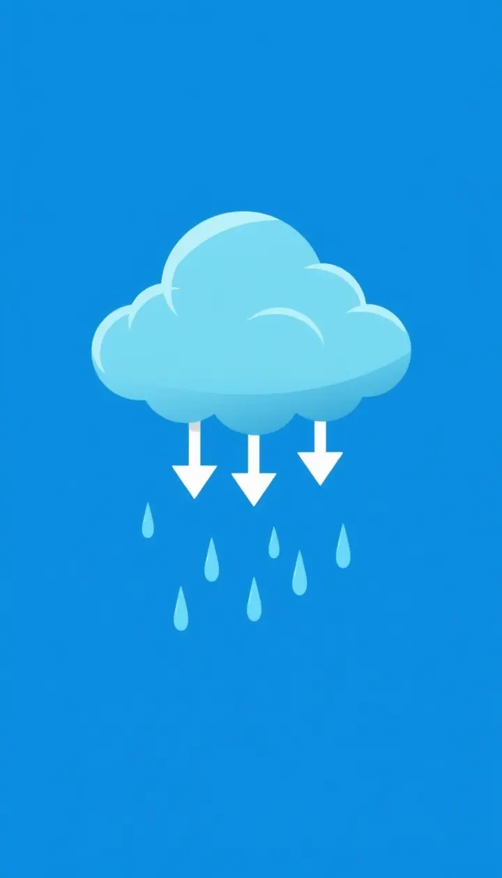 雷雲内部の気流と雨粒が冷たい風を地面に運ぶイメージ図