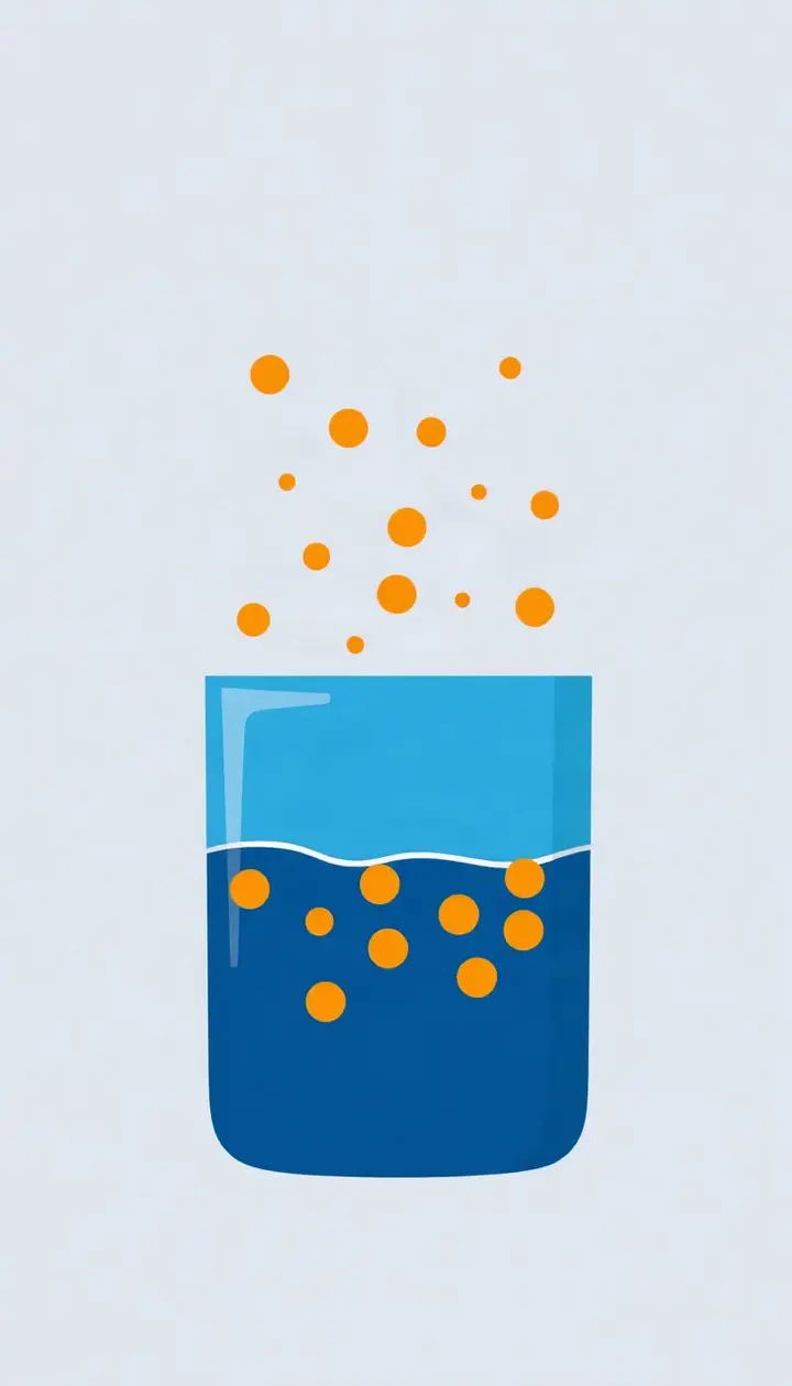 暖かい空気の粒と冷たいガラス面の対比を示すシンプルなイラスト
