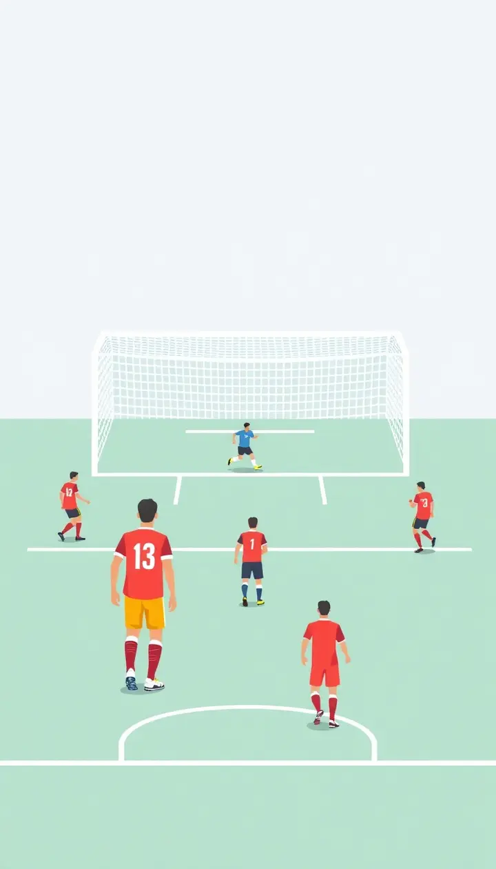 試合中のフィールド全体、GKの色が際立つ構図