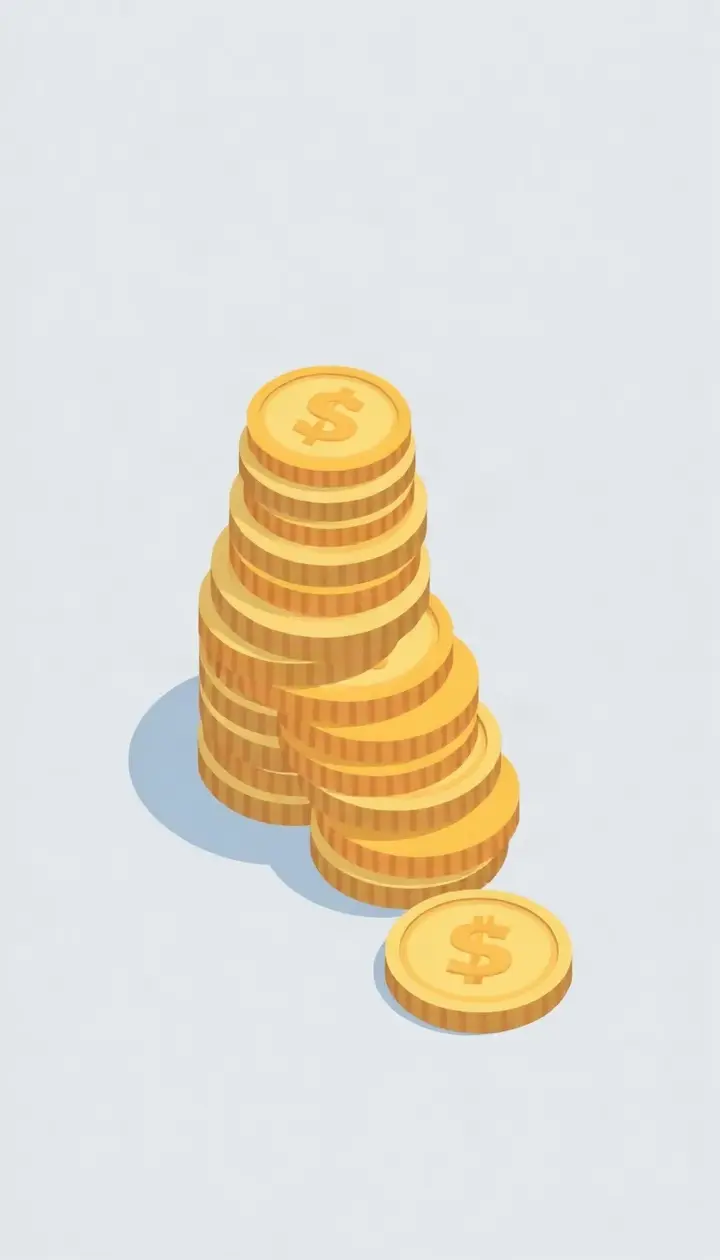 硬貨が階段状に積み上がるイラスト、一番上に10円玉サイズの硬貨