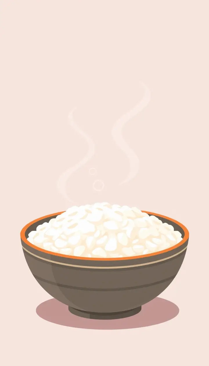 炊きあがったご飯茶碗のイラストで締める