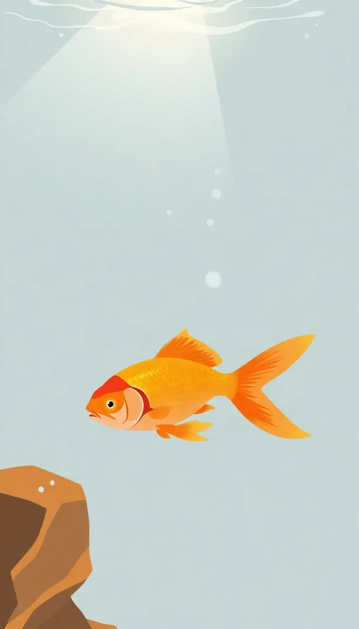陽光を浴びて鮮やかに輝く金魚のイラスト