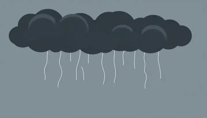 雷雲の下で空気が下降してくる様子を示す静かな空のイラスト