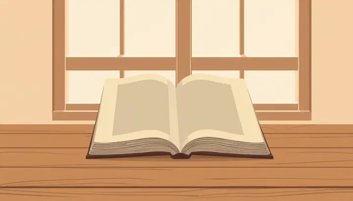 古い本のページが静かに光を受けている、落ち着いた図書室のような情景