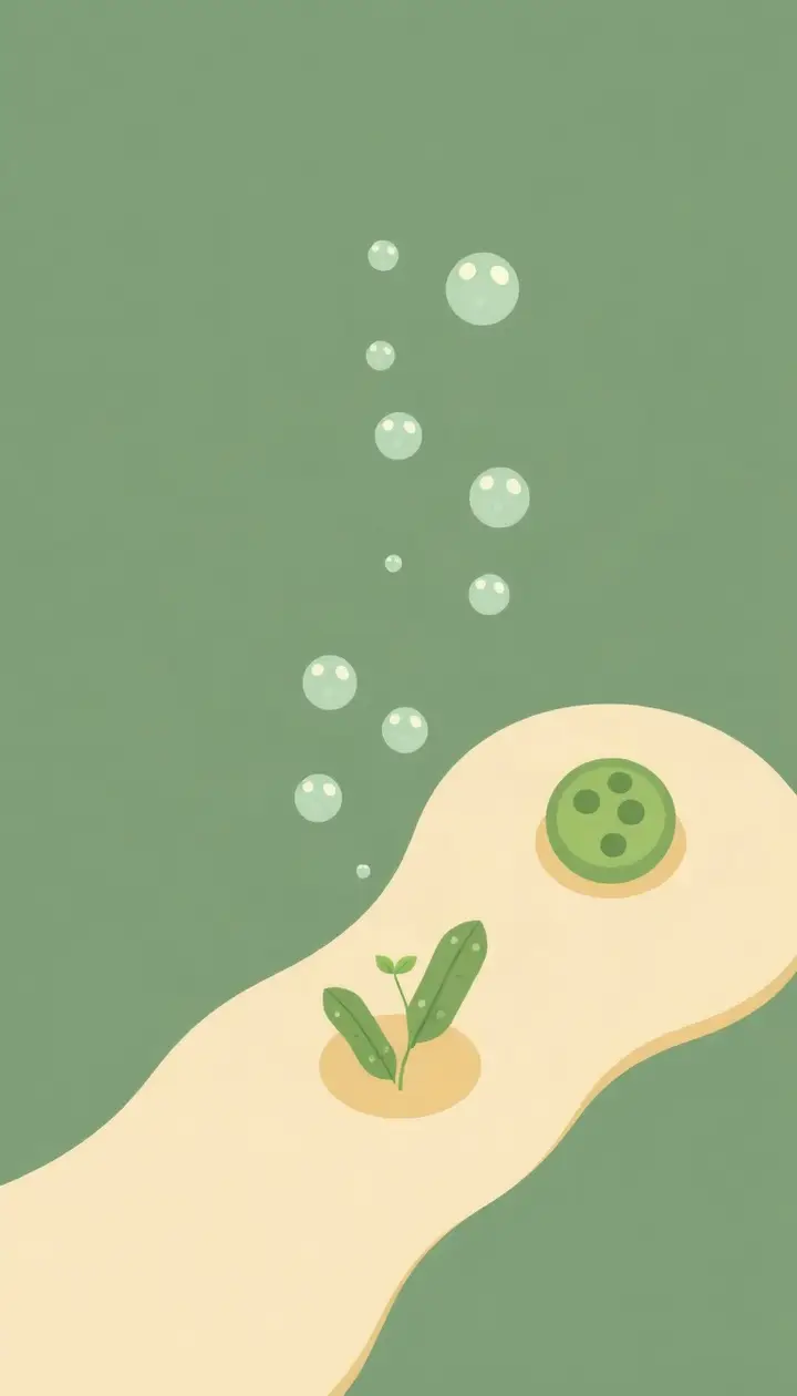 野菜の細胞をイメージした簡略化されたアイコン風の図。分子が空気と反応するイメージ