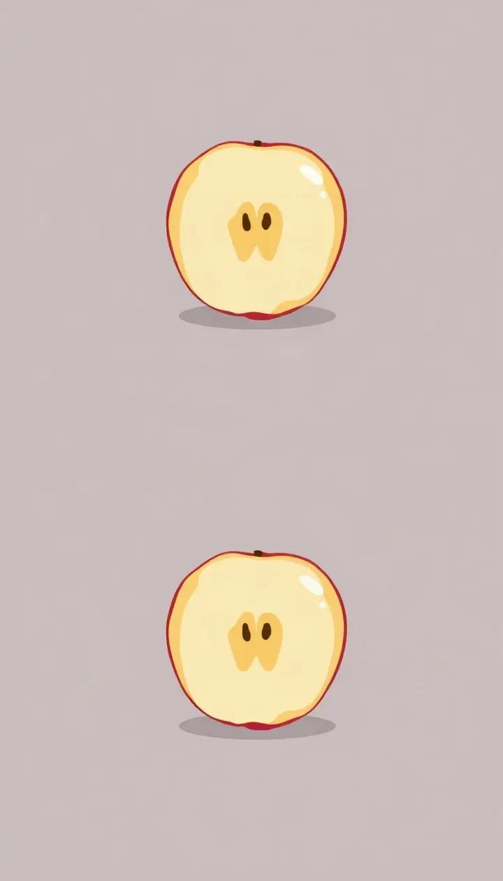 リンゴの断面が徐々に色づいていく様子を段階的に見せるイラスト