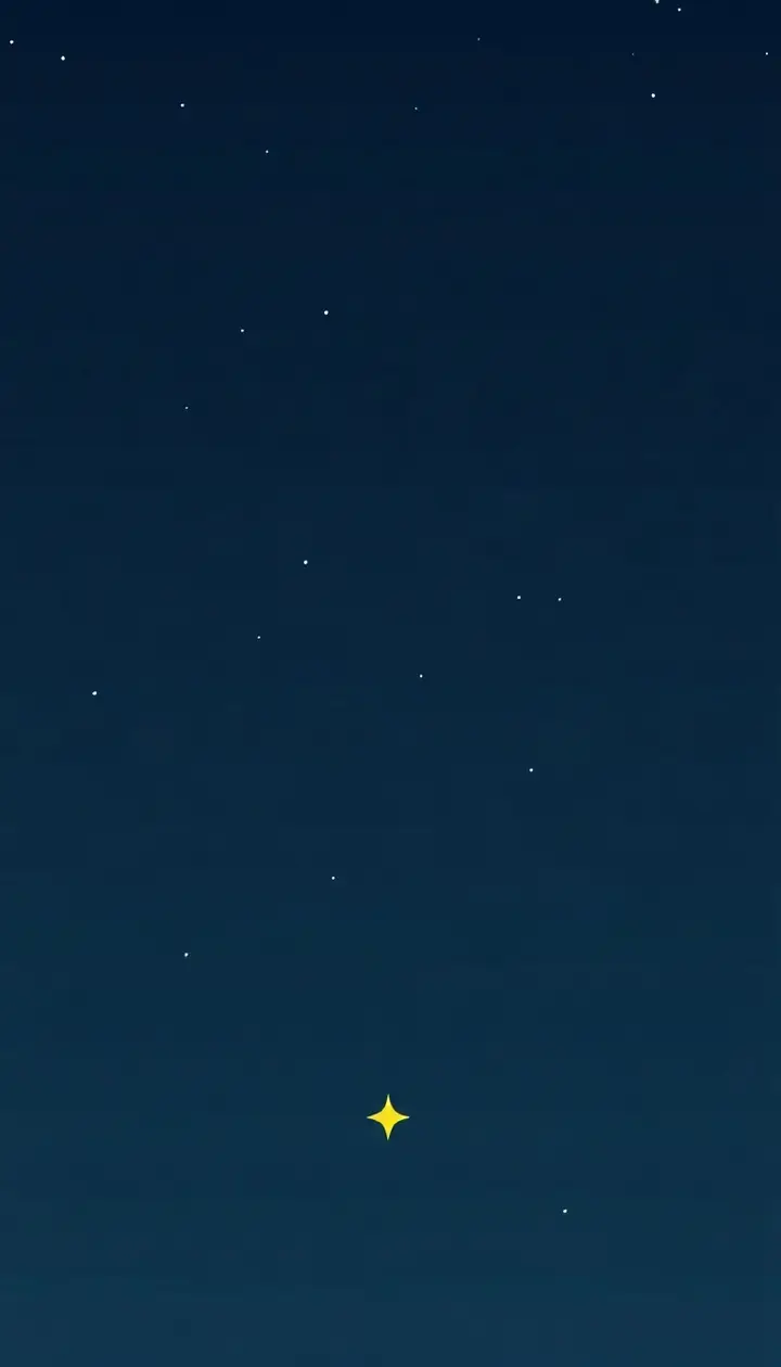 地平線近くの星と真上の星を対比した夜空の構図