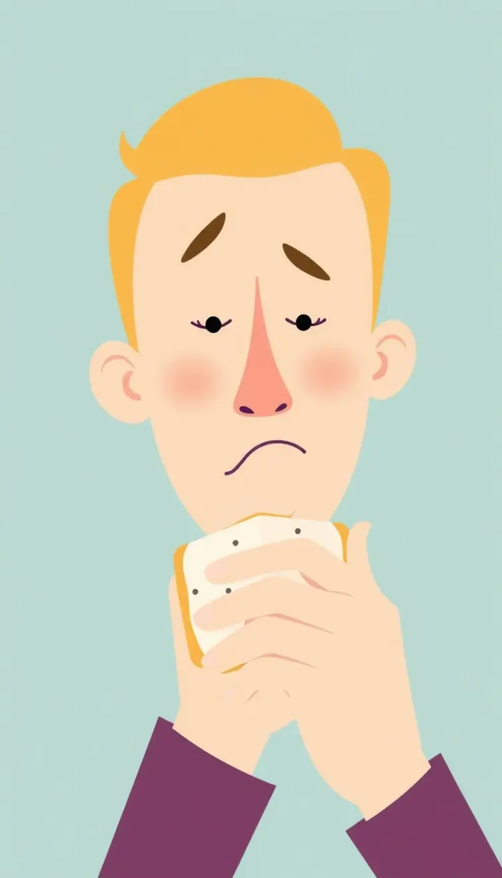 鼻をつまんで食事をする人のイラスト