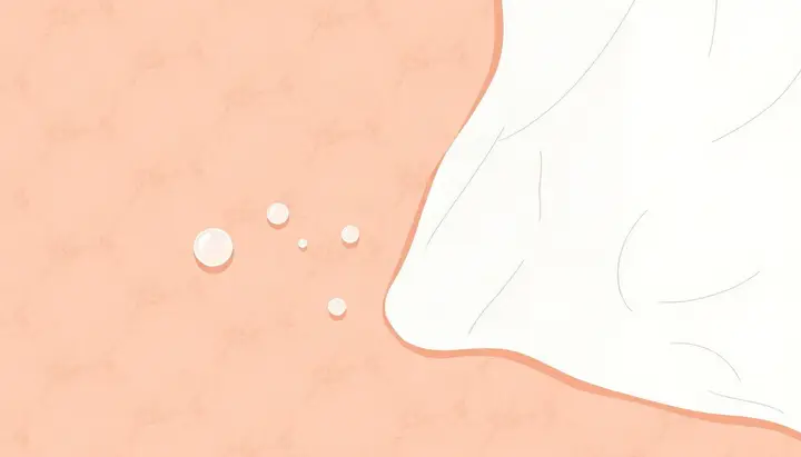 皮膚と粘着剤の間に水滴が入り込み、隙間が広がっている様子