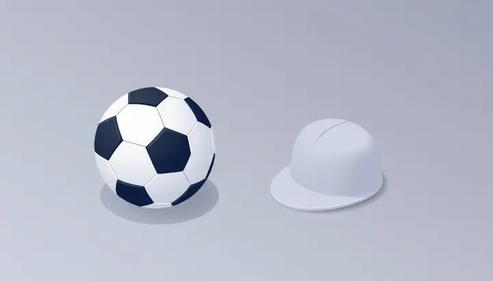 サッカーボールと帽子のシルエットが並ぶ落ち着いたイラスト