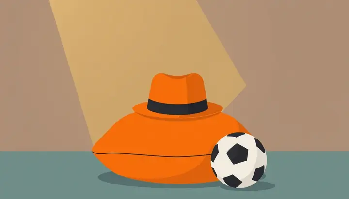 帽子が贈られる様子を象徴的に描いたイラストからサッカーボールへ転換