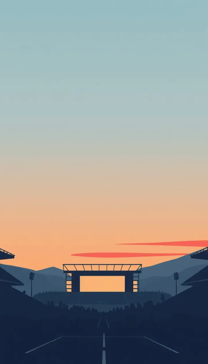 スタジアム全体を遠景で見た夕景シルエット