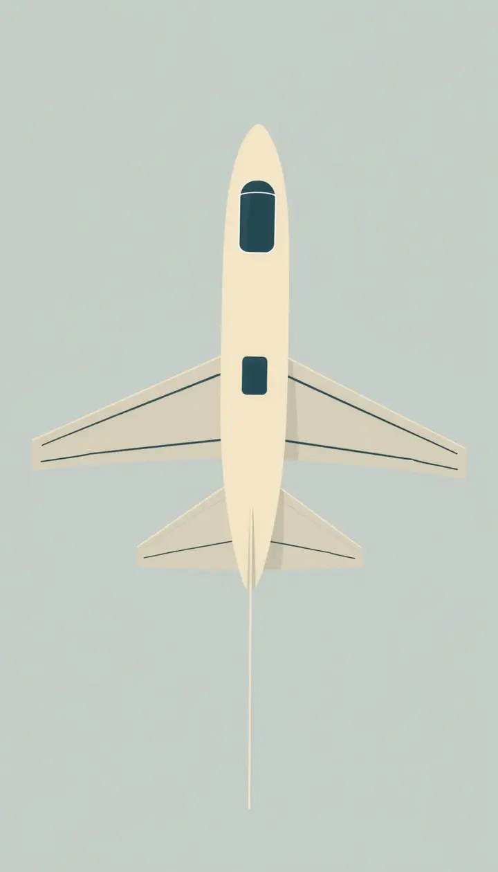 角ばった窓を持つ古い旅客機のシルエット、機体にかかる圧力を示す矢印表現