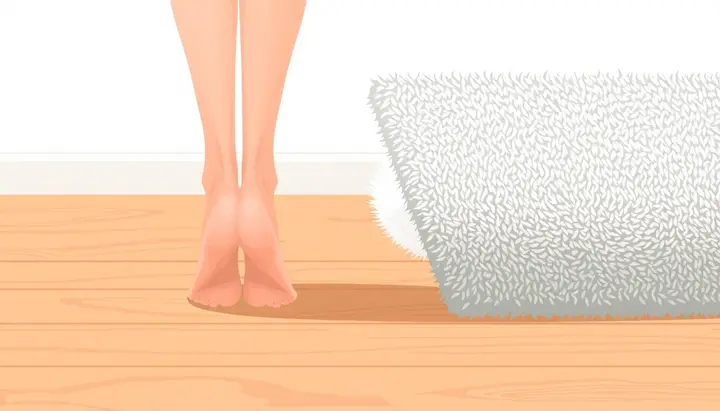 フローリングとカーペットの床を歩き比べる足元のイラスト