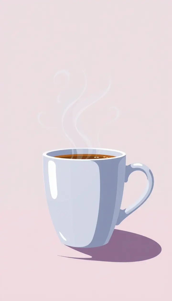 淹れたてのコーヒーカップから湯気と香りが立ち上るイラスト