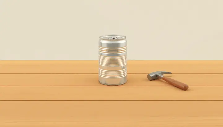 缶詰を工具で開けようとしている静かな時代背景のイメージ