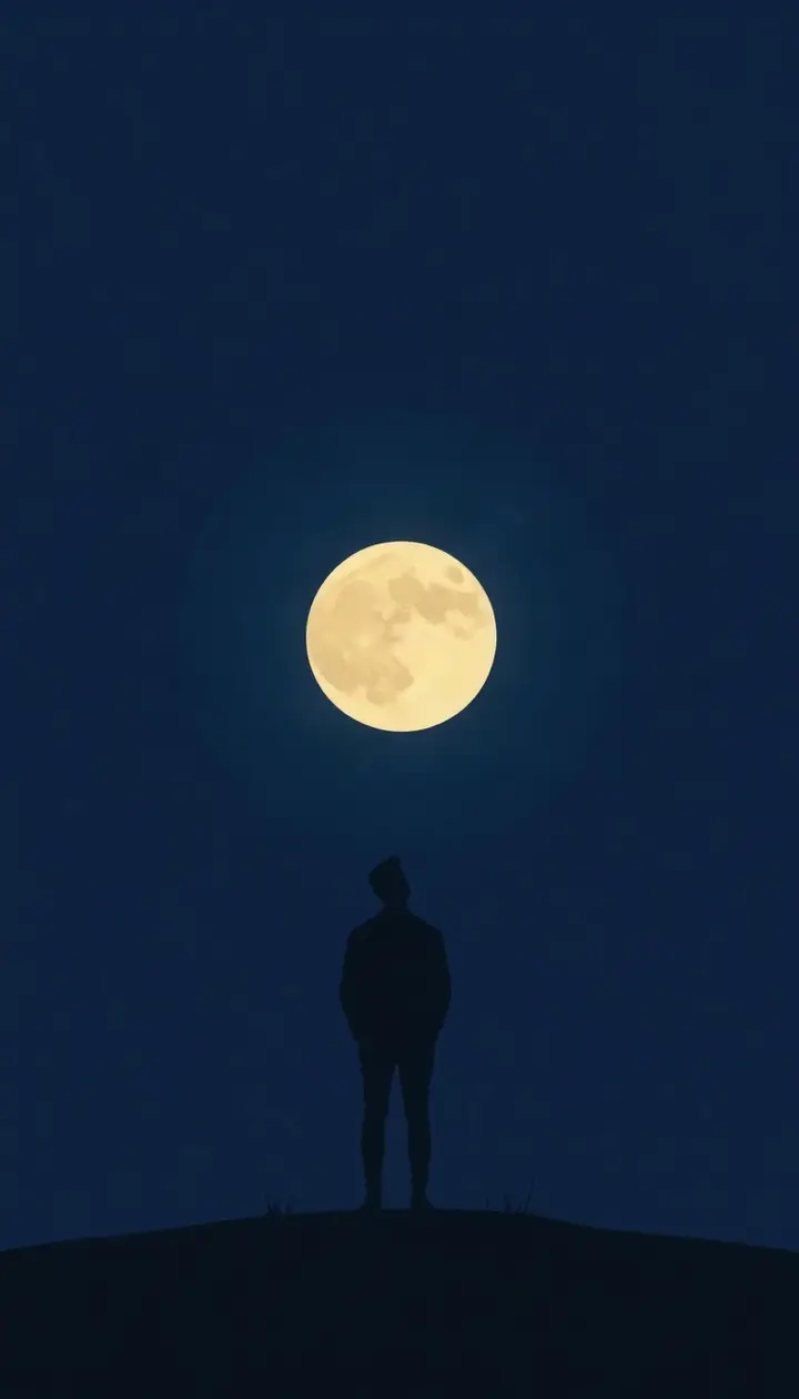 夜空を見上げる遠景の人物シルエット(小さく後ろ姿)