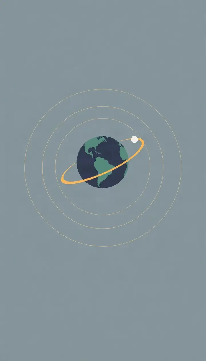 地球と月と太陽の位置関係を示すシンプルな図解、軌道の線