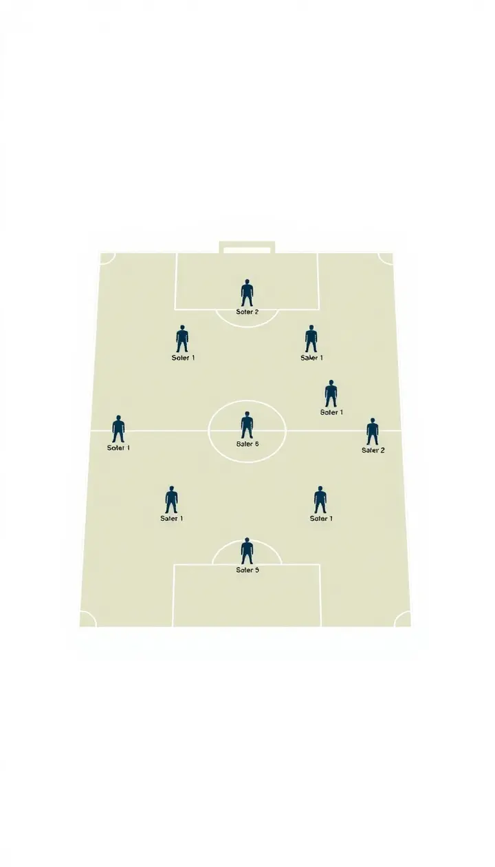 昔のサッカーフィールドに選手のシルエットが並び、それぞれの背中に番号がついている図解