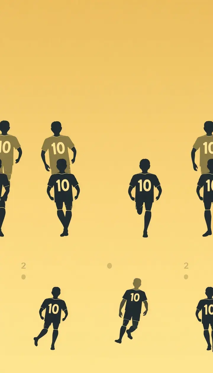 歴代の選手シルエットが10番のユニフォームを着て次々と交代していくようなイメージ映像