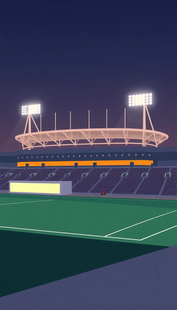 スタジアム全体を俯瞰する落ち着いた夜景イラスト