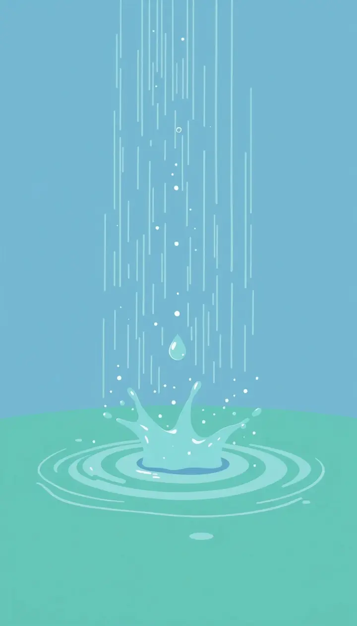 雨粒が地面に当たり香り成分が舞い上がる様子のイラスト