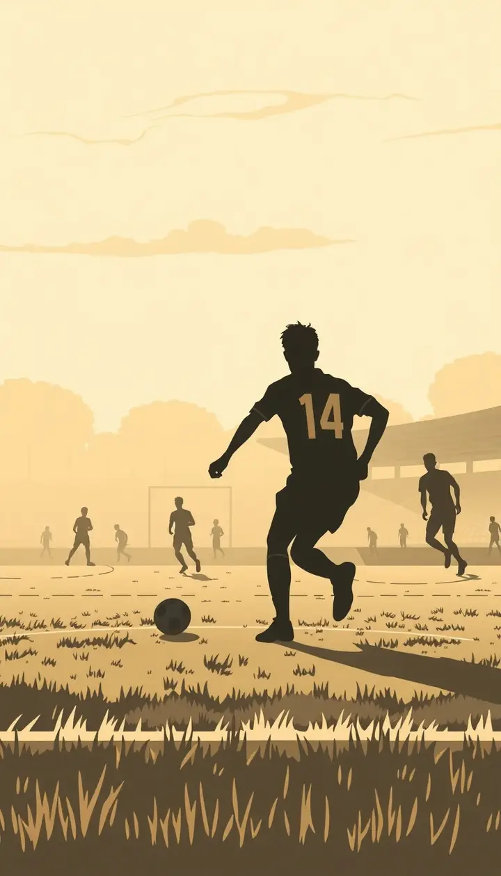 古いイギリスのサッカー場のイメージ、モノクロ調のイラスト