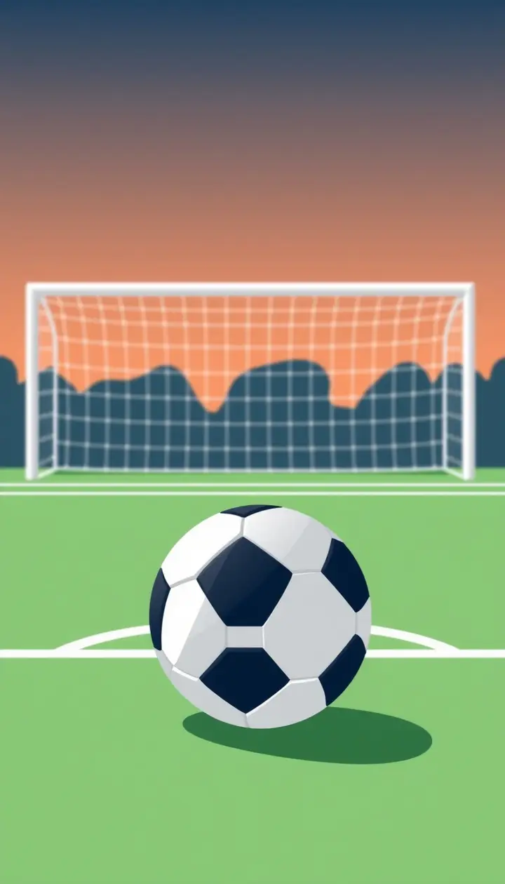 サッカーボールとゴールを俯瞰で見せるシンプルな締めのイラスト