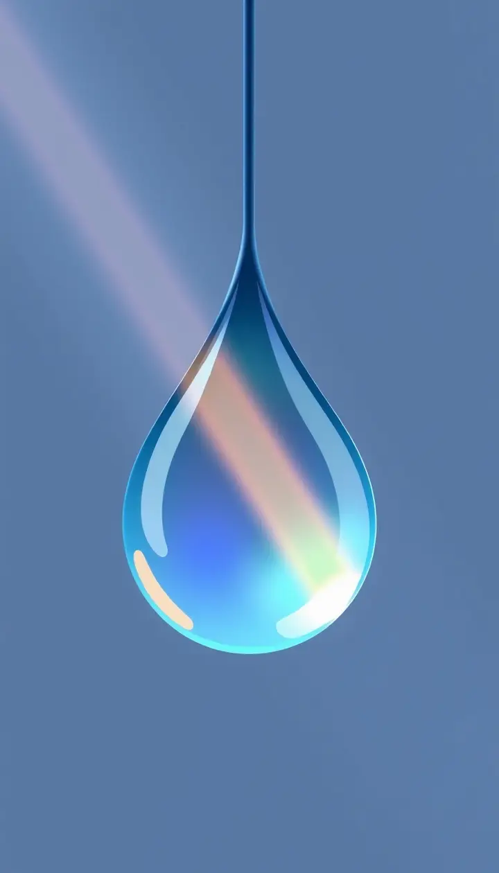 光が雨粒に入り屈折して跳ね返る様子のクローズアップ図