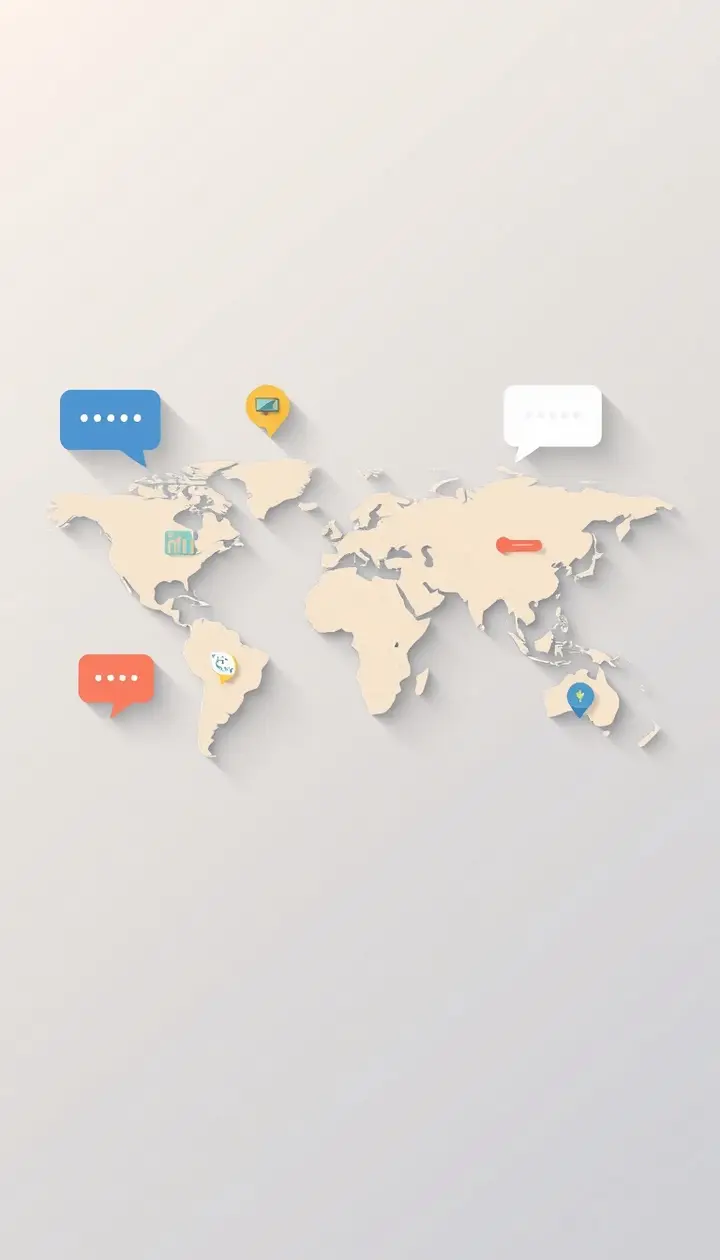 世界地図を背景に複数の言語吹き出しが交差するイメージ