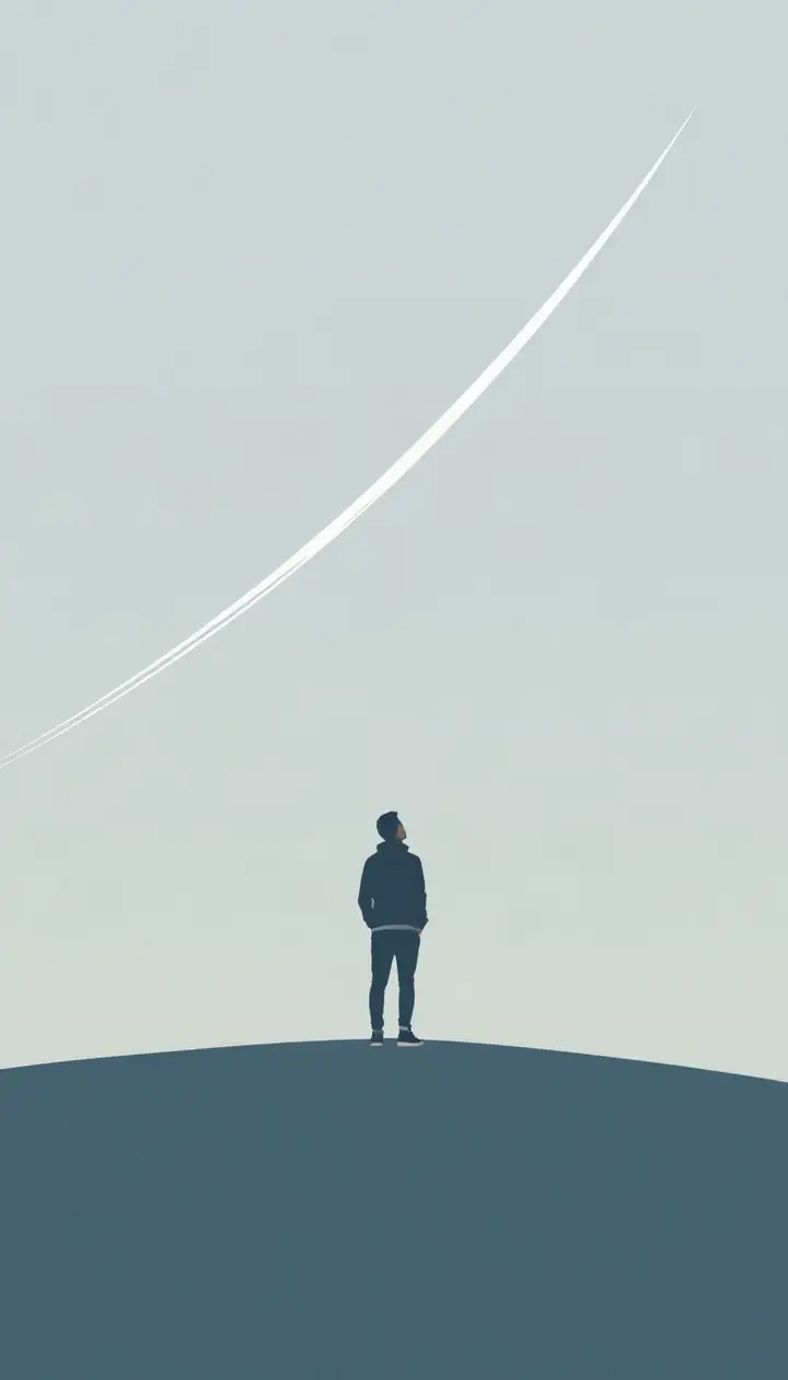 空を見上げる人のシルエットと、長く伸びる雲