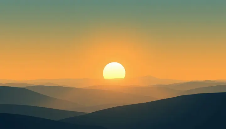 地平線近くの太陽から長い光の道のりが大気を通る様子
