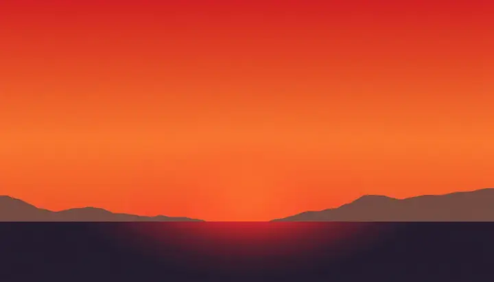 赤とオレンジの光だけが残って地平線を染める夕焼けの風景