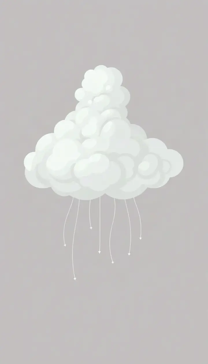 積乱雲の断面図風イラスト、雲の中から下向きの矢印のような風の流れ