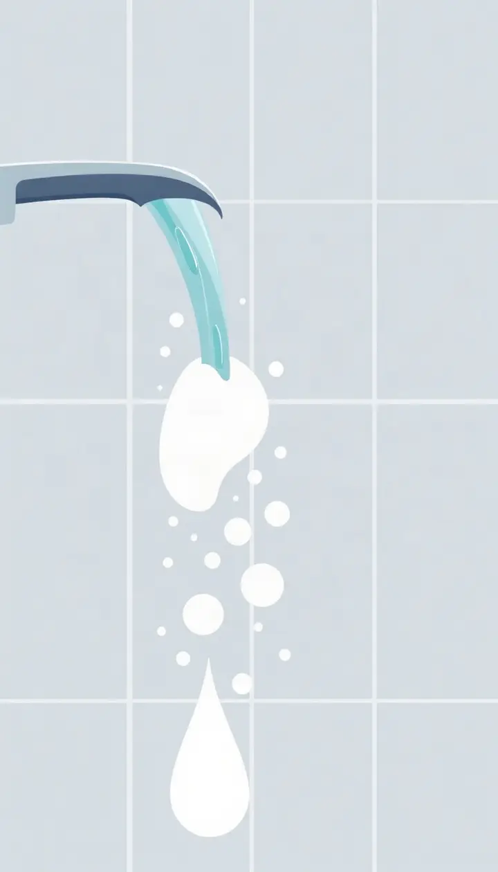 泡にシャワーの水流が当たり、泡が薄れていく様子のイラスト
