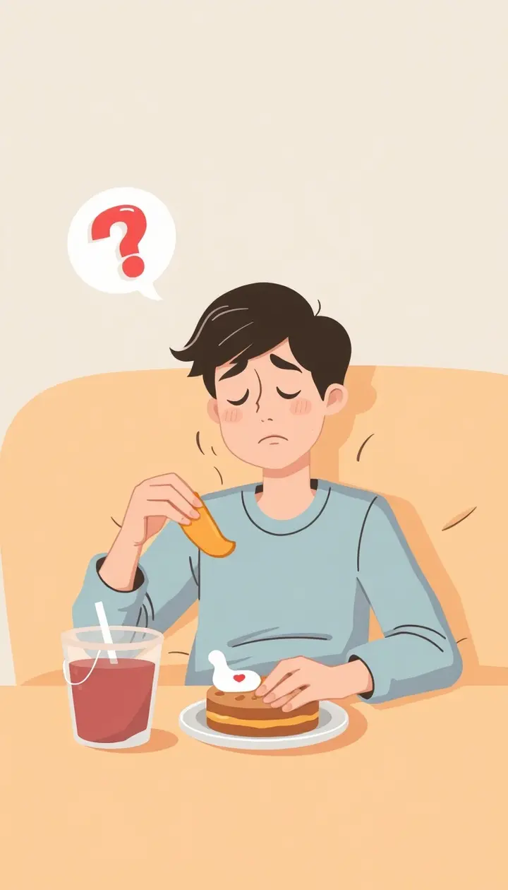 甘いものを我慢しようとする人、誘惑に揺れる表情