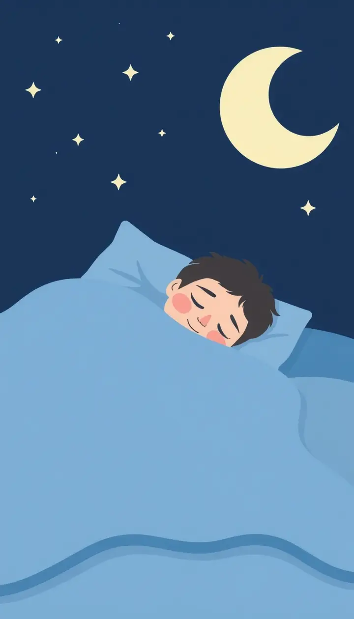 布団でぐっすり眠る人、穏やかな夜のシーン