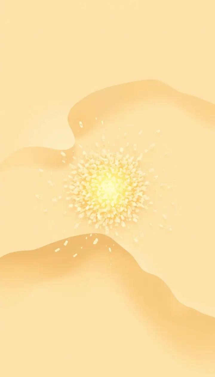紙の繊維がゆっくり分解されるイメージ、抽象的な分子のようなパーティクル表現