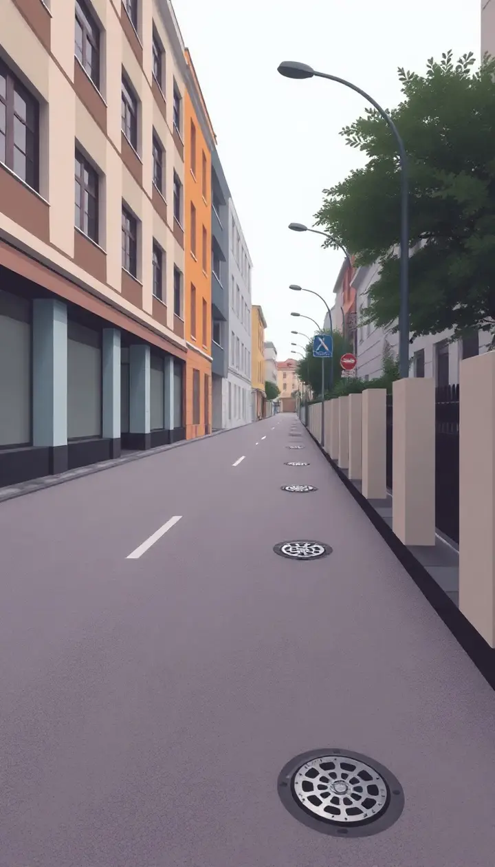 街並みに丸いマンホールが点在する俯瞰イメージ