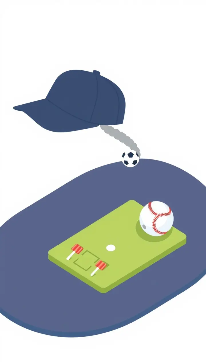 帽子が野球やサッカーなど複数のスポーツアイコンに変化していくイメージ